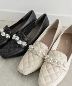 RANDA キルティングパールローファー　アイボリー　ランダ