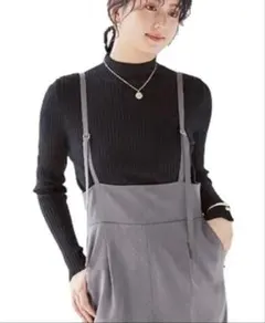 リブニットセーター 黒 トップス 無地 シンプル