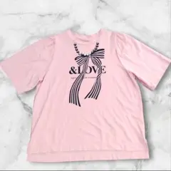 &LOVE 53TH パールビジュー リボン アニバーサリーTシャツ L ピンクのサムネイル