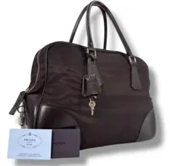 【美品】PRADA プラダ ボストンバッグ トート NERO　鍵　三角プレート