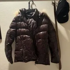 ダークブラウン フード付きダウンジャケット