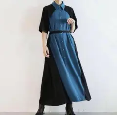 HAREシャツワンピースサイドバイカラーワンピース半袖お呼ばれ結婚式にものサムネイル