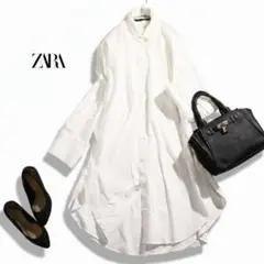 ZARA ホワイト 長袖シャツワンピース S