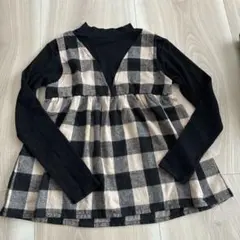 チェック柄 Vネック 長袖カットソー 150