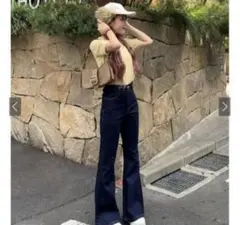 GRL ハイウエストフレアデニムパンツ