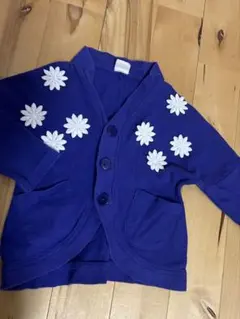 moujonjon花刺繍 紺色カーディガン 90