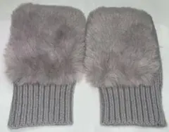 ファー付指なし手袋レディース　グレー