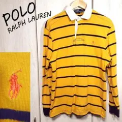 ポロ ラルフローレン ラガーシャツ ポロシャツ長袖 マスタード イエローボーダー