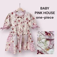ピンクハウスBABYPINKHOUSEワンピース花柄チェックレースリボン古着