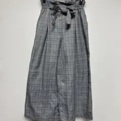 エヘカソポ　グレー　チェック ワイドパンツ リボン付き　Mサイズ　ウエストゴム