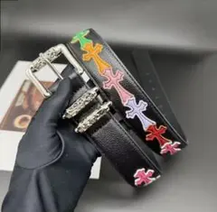 CHROME HEARTS風　カラークロス刺繍 ブラックベルト