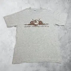 図書館 Tシャツ M 霜降りグレー 企業系 アメカジ 古着 半袖 ギルダン 輸入