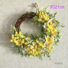 m26-11☆ハーフリース　ミモザ　グリーンリース　造花リース　玄関リース　春