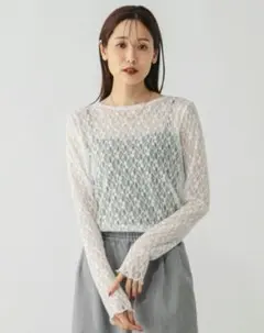 GLOBAL WORK　ストレッチ総レースプルオーバー 長袖