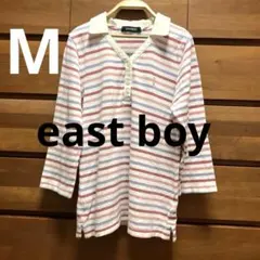 east boy七分袖ボーダーハーフボタンカットソーイーストボーイ