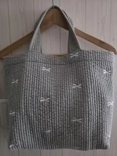 人気☆リボン刺繍韓国ヌビバッグ　グレー