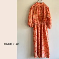 昭和レトロ　花柄　ロングワンピース 長袖　バルーン袖