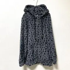 猫耳　パーカー　着ぐるみ　豹柄　ヒョウ　可愛い　ダークグレー　M ギャル