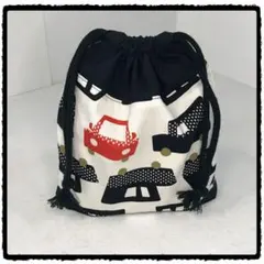 ハンドメイド給食袋　巾着袋 S　コップ袋　モノトーン　車柄　入園入学　幼稚園