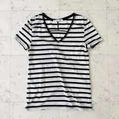アズール 半袖Tシャツ ボーダー Vネック 綿コットン混 トップス カットソーのサムネイル