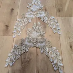 アイボリーゴールド刺繍レースモチーフ　2枚セット