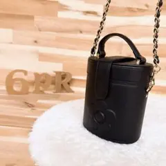 美品【マリークワント×リリーブラウン】コラボ ショルダーバッグ デイジー 黒×金