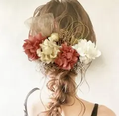 ドライフラワー髪飾り 水引き 和装 赤ヘッドパーツ 成人式振袖 卒業袴 七五三