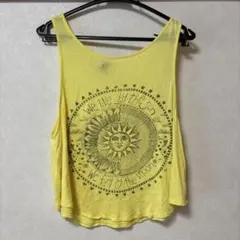 Y2Kタンクトップ ボーホ太陽 月 Sサイズ 黄色 made in usa 平成