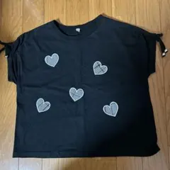 チェック柄ハート刺繍 半袖Tシャツ ブラック