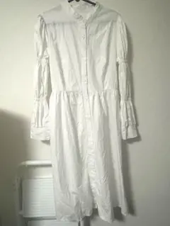 白 ロングワンピース パフスリーブ