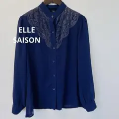 ELLE SAISON ブラウス ネイビー　長袖　レース　15号