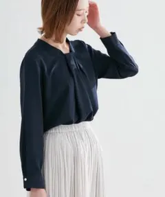 ロペピクニック　ロペピクニック ボウタイ風タックブラウス　ネイビー　40