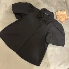 ZARA ビーズ刺繍付きブラック半袖シャツ