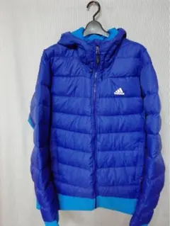 adidas 青 ダウンコートフード付き
