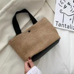 カゴバッグ ミニ トートバッグ ストローバッグ 黒 夏 ランチバック 小さめ