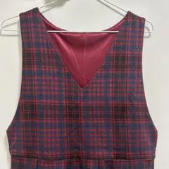 【Vis】Vネック ロングワンピース　チェック柄　赤