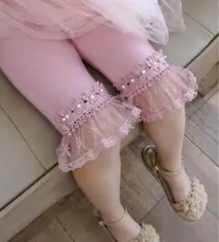 新品タグ付き　韓国子供服　レギンス　スパッツ　レース　お花　120 ピンク
