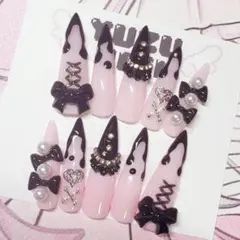 ネイルチップ　地雷系　量産型　サブカル　平成女児　ロング　ゴスロリ