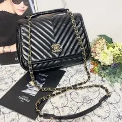 CHANEL》 シェブロン ブラック トップハンドル チェーンショルダー 