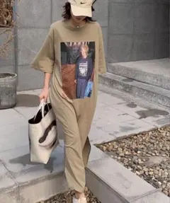 夏用☆ロングTシャツ ロングワンピース　ベージュ　半袖のサムネイル