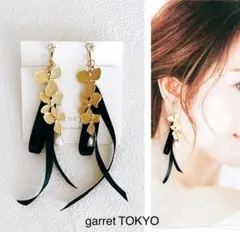 りぼんイヤリング　りぼんピアス　黒　結婚式　ウェディング　お呼ばれ　花　パール