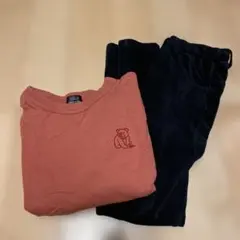 petit main セット　くまさんスエット、コーデュロイ ズボン黒 130