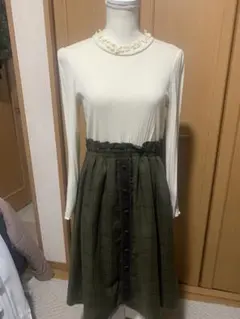 オリーブグリーン チェック柄 ワンピース