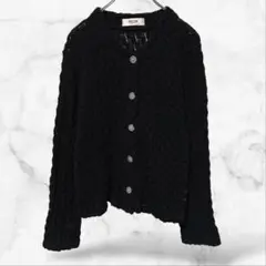 【245TH CLUB】長袖コットンニットカーディガン 黒 透け感(M)綿100
