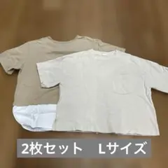 バックリボン付きベージュTシャツ Lサイズ　2枚セット