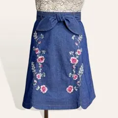 ♥️美品 リランドチュール ダンガリー フラワー刺繍 フレアスカート 0 XSのサムネイル