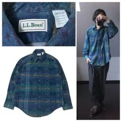 エルエルビーン総柄ネルシャツUSA製コットンネイビー古着M