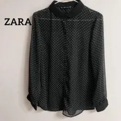 ZARA Collection シアー ドット ブラウス M ブラック 丸襟のサムネイル