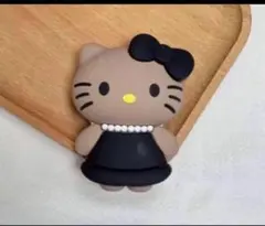 スマホグリップ　日焼けキティ　ポップソケット　スマホリング　スタンド　黒　パール