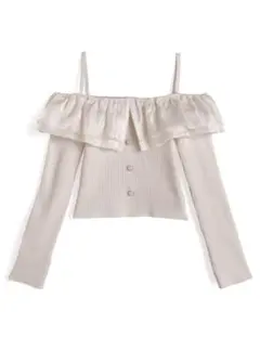 オーガンジーフリルオフショルダーニットトップス S tw1224